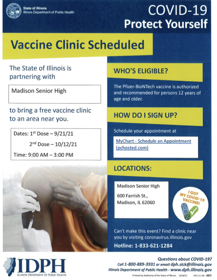 COVID-19 Vaccination Clinic Tuesday the 21st